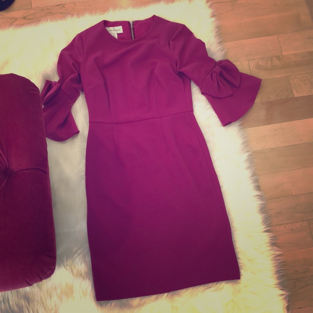 Fuschia pink bell sleeve with bows dress